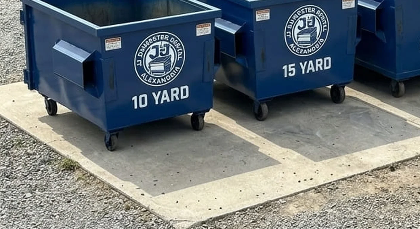 10 Yard Dumpster Rental in Alexandria, VA A JJ Dumpster Rental Alexandria 10 yard roll-off dumpster staged in the company yard, size printed on the side