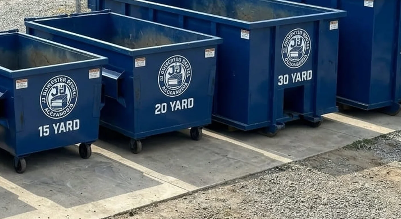 30 Yard Dumpster Rental in Alexandria, VA A JJ Dumpster Rental Alexandria 30 yard roll-off dumpster staged in the company yard, size printed on the side