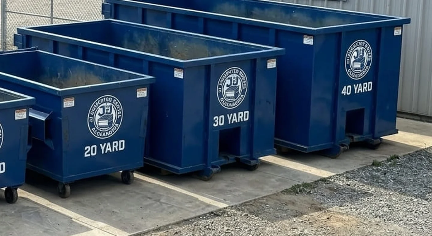 40 Yard Dumpster Rental in Alexandria, VA A JJ Dumpster Rental Alexandria 40 yard roll-off dumpster staged in the company yard, size printed on the side