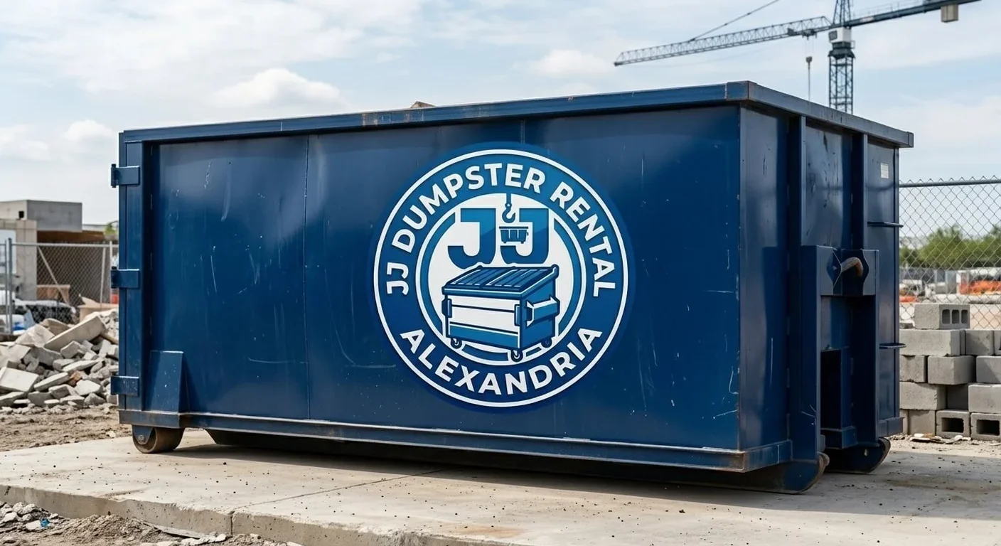 Construction Dumpster Rental in Alexandria, VA A JJ Dumpster Rental Alexandria dumpster loaded with construction debris on a job site