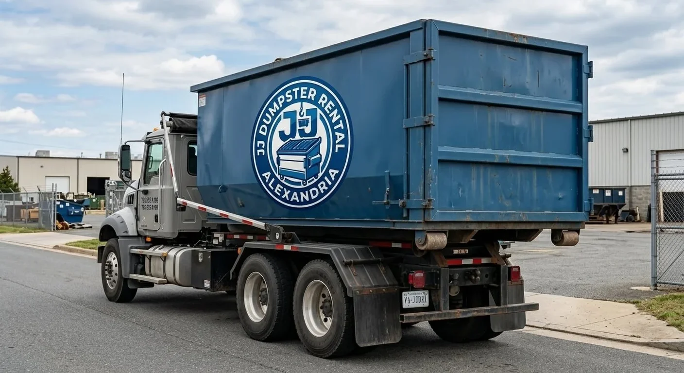 JJ Dumpster Rental Alexandria fleet - serving Belle Haven, VA Part of the JJ Dumpster Rental Alexandria fleet, staged and ready for a job near Belle Haven, VA