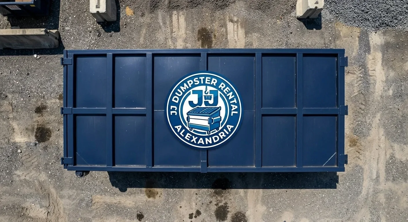 Roll-off dumpster rental in Fairfax, VA A JJ Dumpster Rental Alexandria roll-off dumpster staged and ready for drop-off in Fairfax, VA